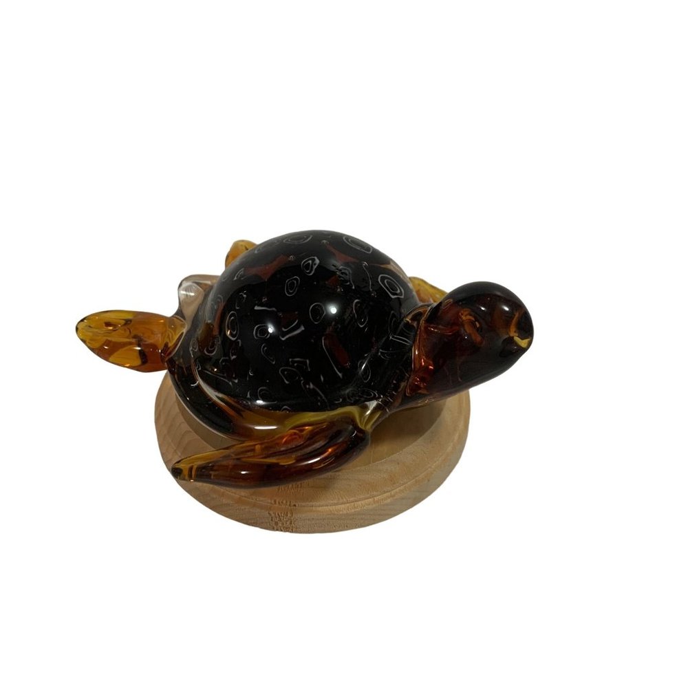 Art Glass Amber Brown Millefiori Large Turtle Figurine Paperweight Heavy